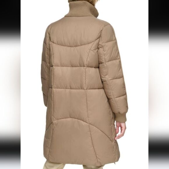 ANDREW MARC Pavia Quilted Faux Down Hooded Puffer Quilted Coat Tan Camel Size M - Picture 2 of 16